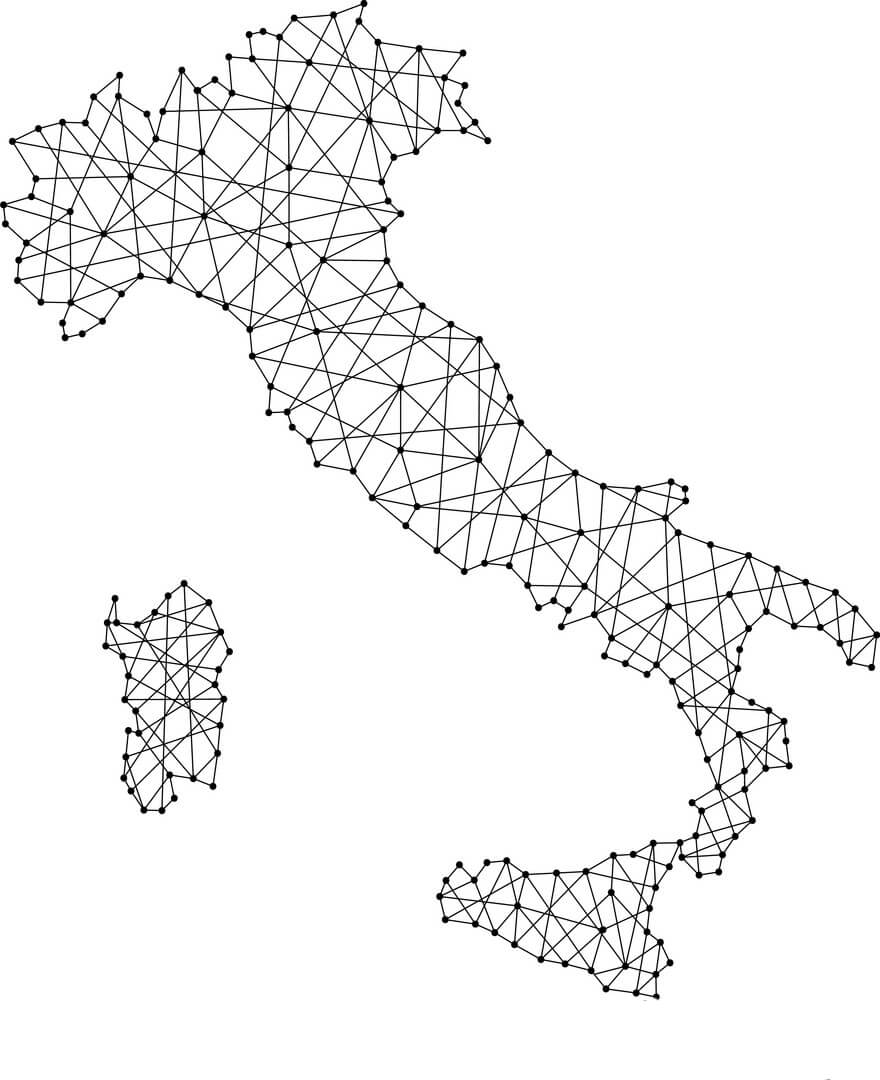 Printable Italy Map From Polygonal Black Lines And Dots