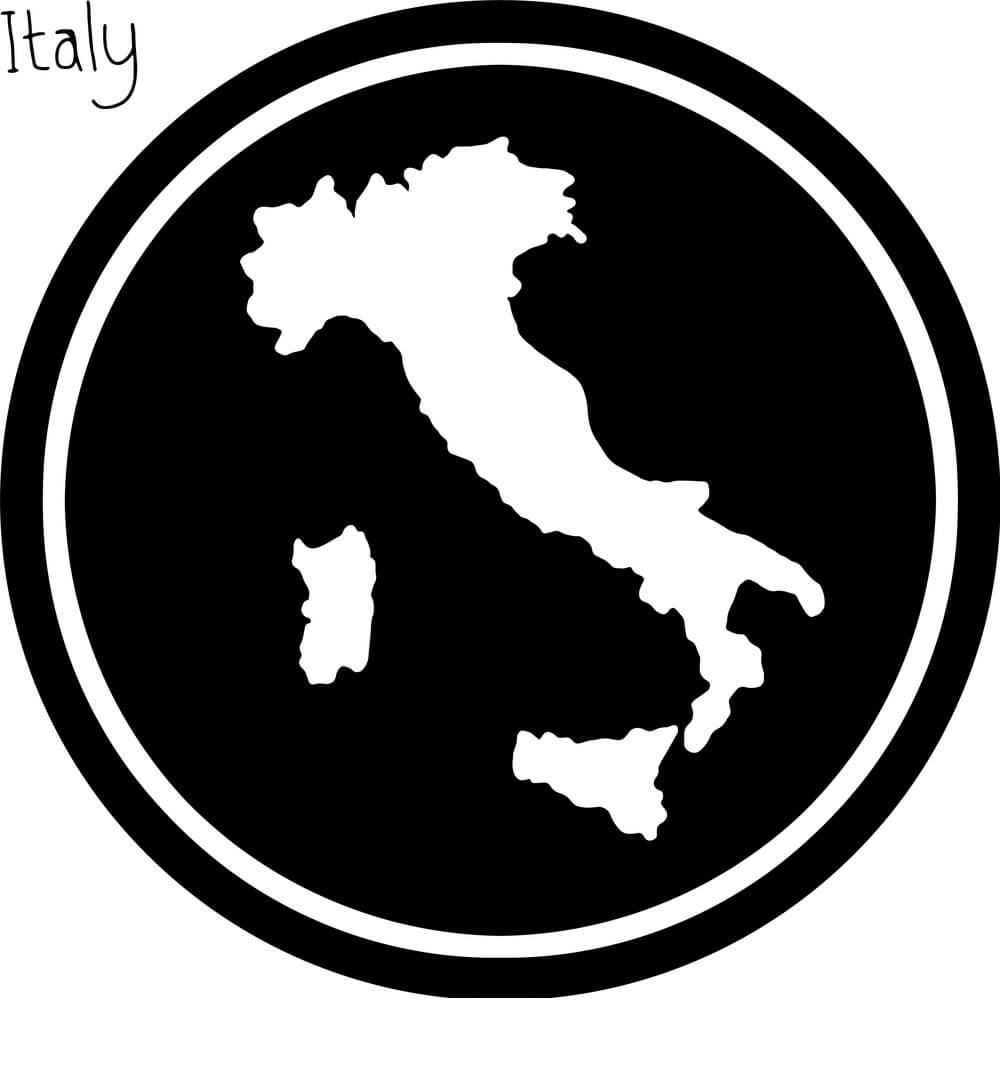 Printable Italy Map On Black Circle
