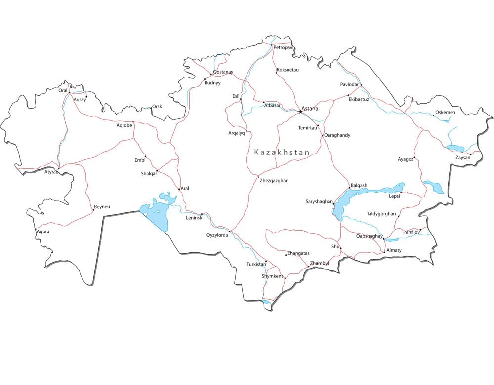 Printable Kazakhstan Cities Map