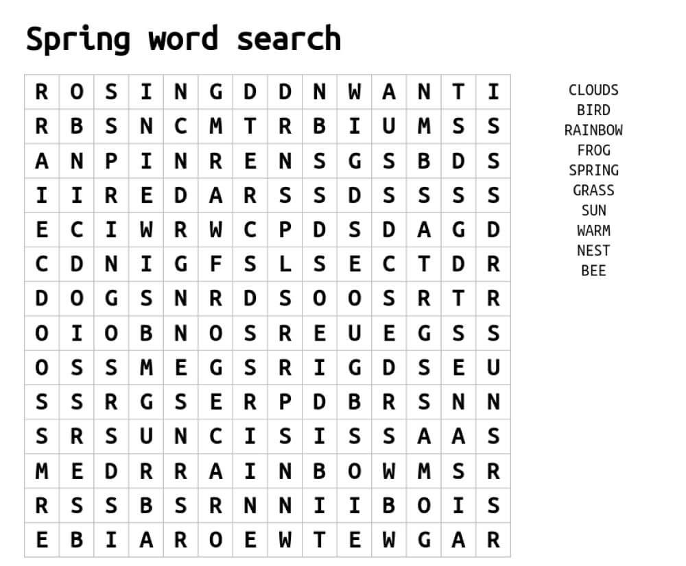 Printable Kids Word Search Puzzle