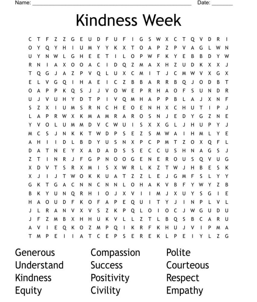 Printable Kindness Week Word Search