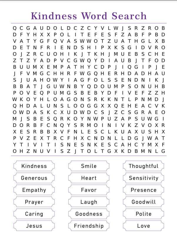 Printable Kindness Word Search - Sheet 1