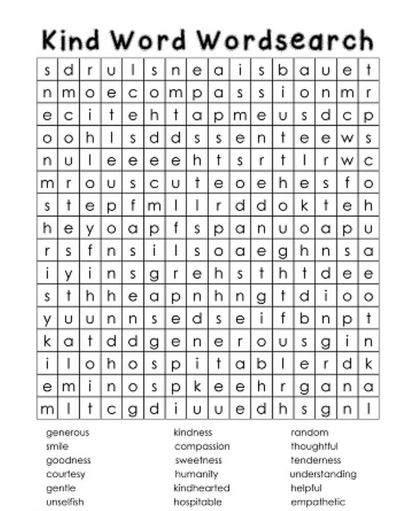 Printable Kindness Word Search - Worksheet 10