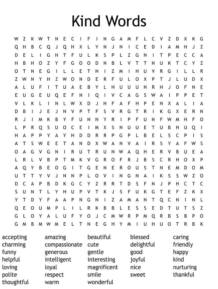 Printable Kindness Word Search – Worksheet 3