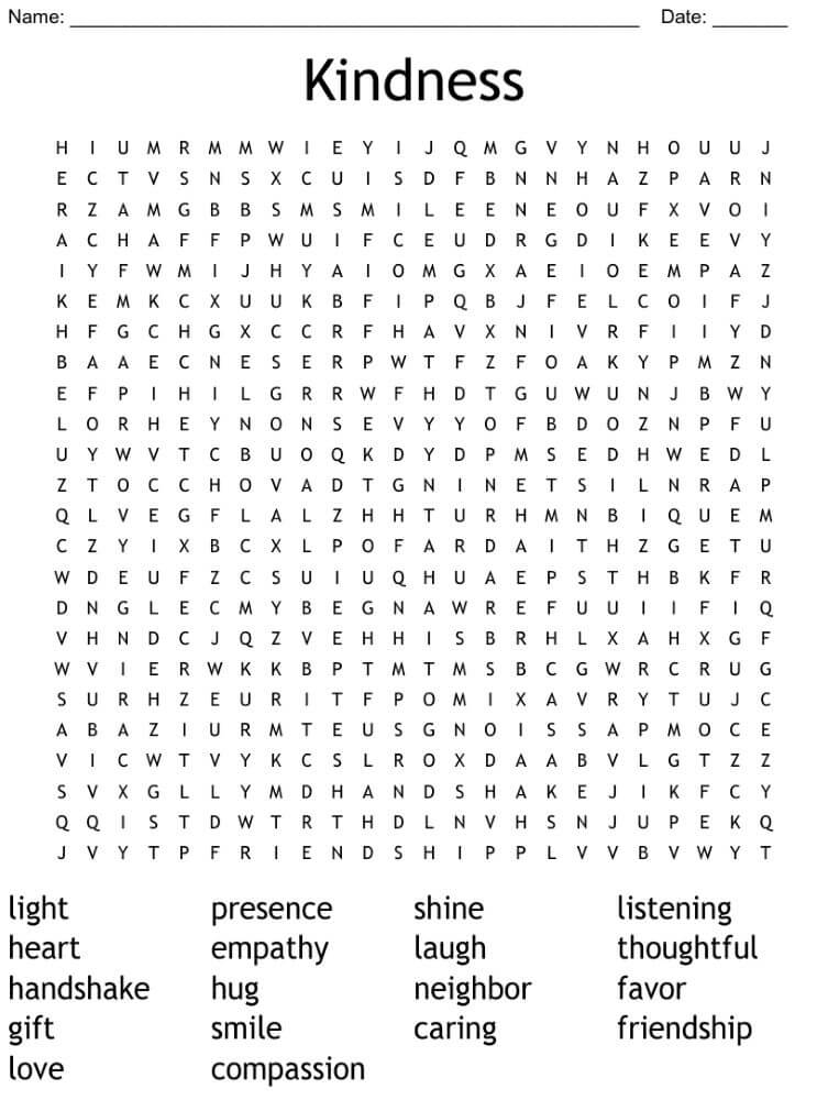 Printable Kindness Word Search – Worksheet 6