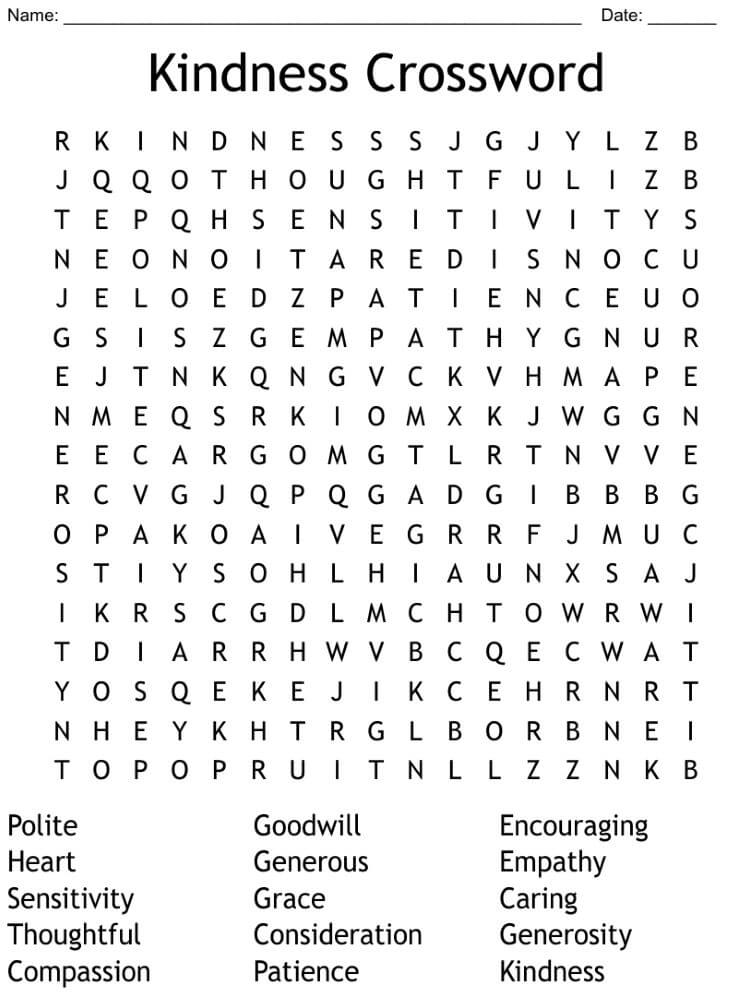 Printable Kindness Word Search - Worksheet 8