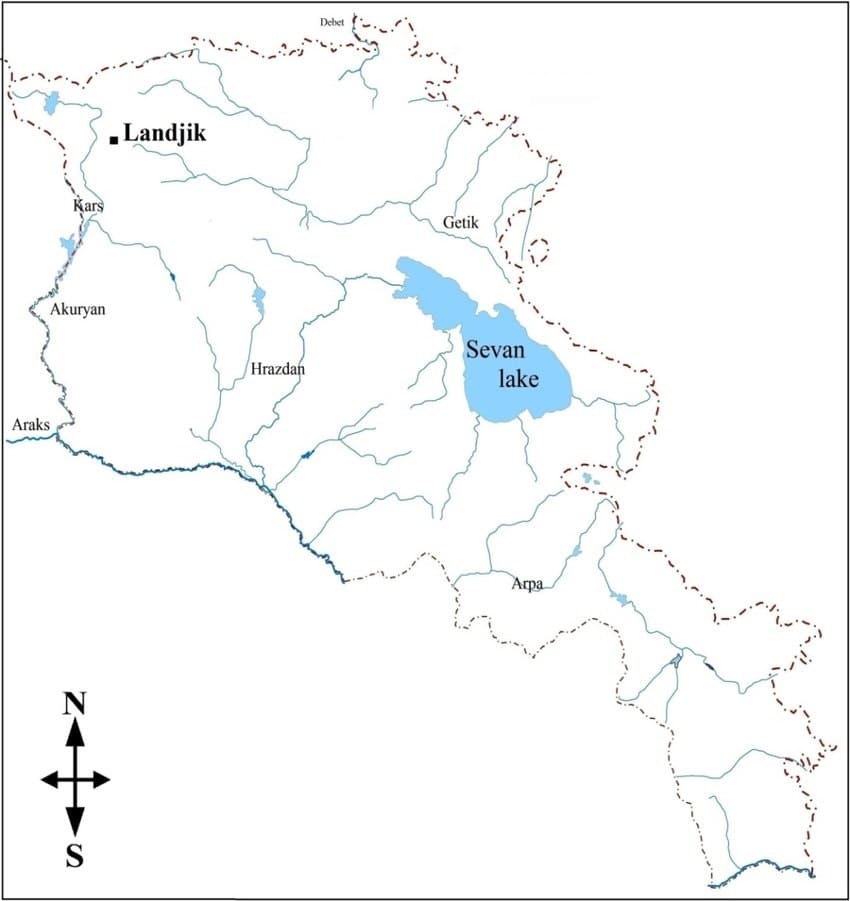 Printable Lakes Map In Armenia Country