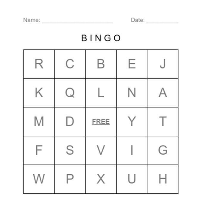 Printable Letters Bingo Card - Sheet 1