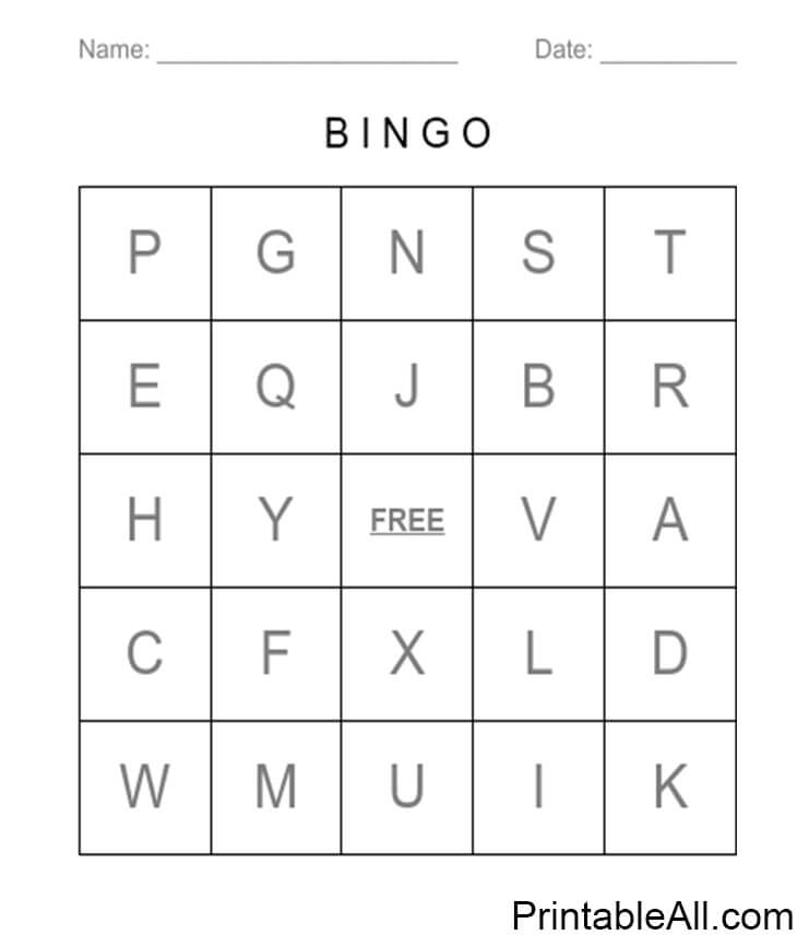 Printable Letters Bingo Card - Sheet 2