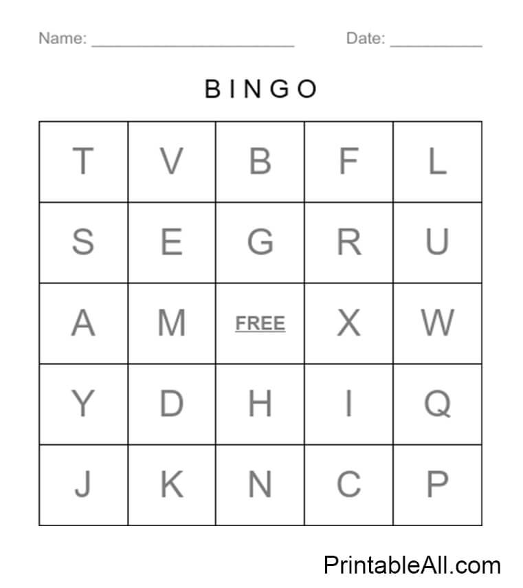Printable Letters Bingo Card - Sheet 4