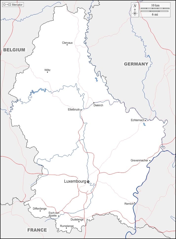 Printable Luxembourg On Europe Map