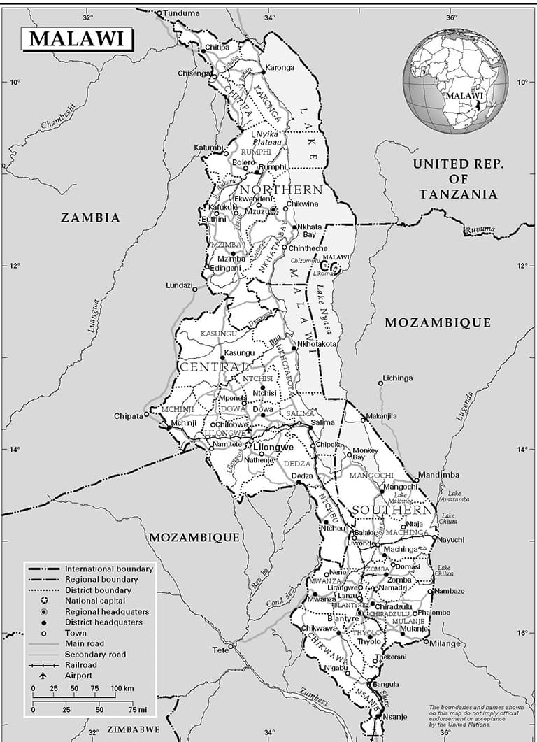 Printable Malawi Capital Map