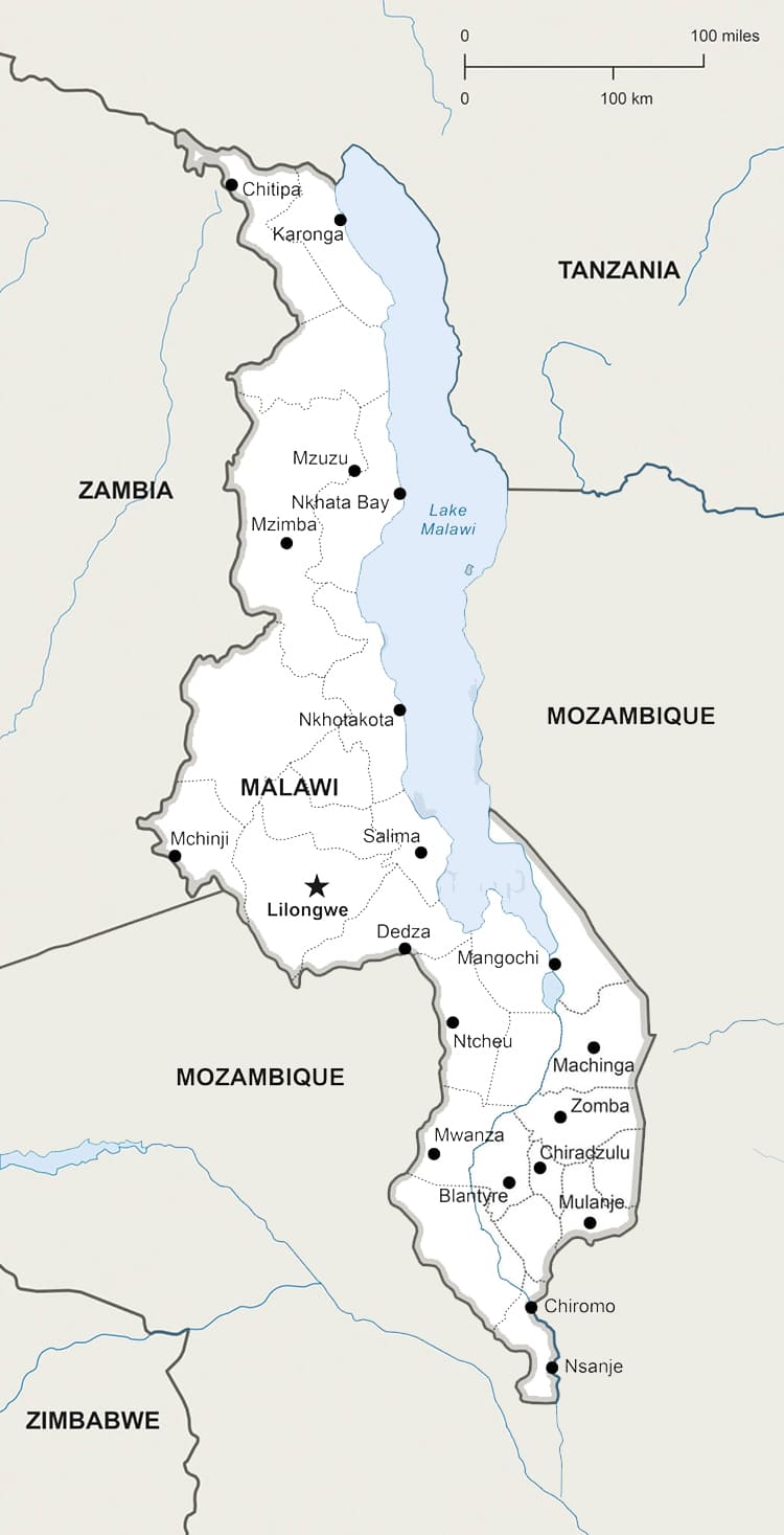 Printable Malawi Political Map