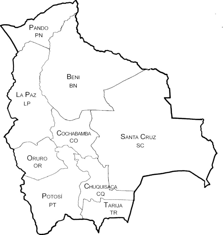 Printable Map Of Bolivia Provinces