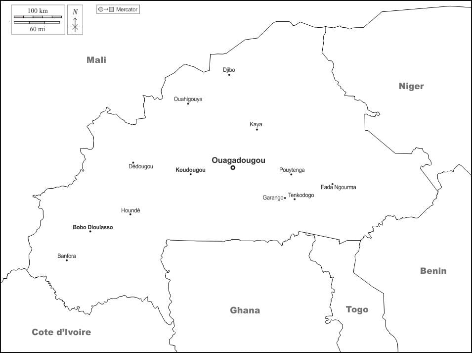 Printable Map Of Burkina Faso And Surrounding Countries