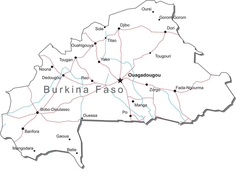 Printable Map Of Burkina Faso With Cities