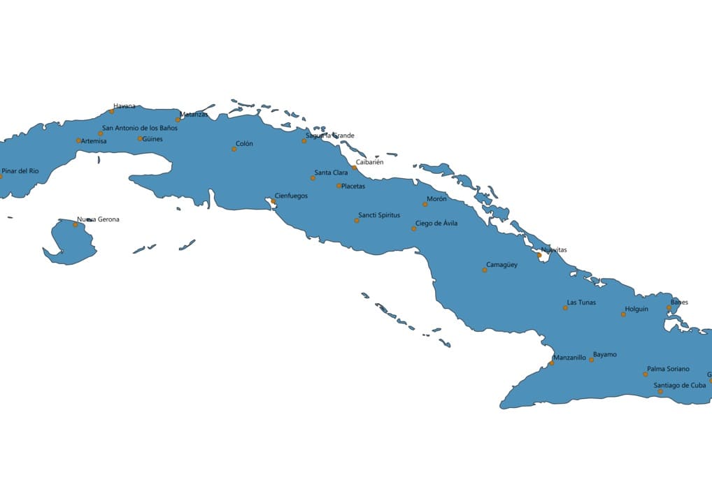 Printable Map Of Cuba With Cities