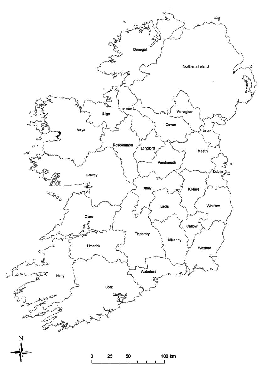 Printable Map Of Ireland Counties