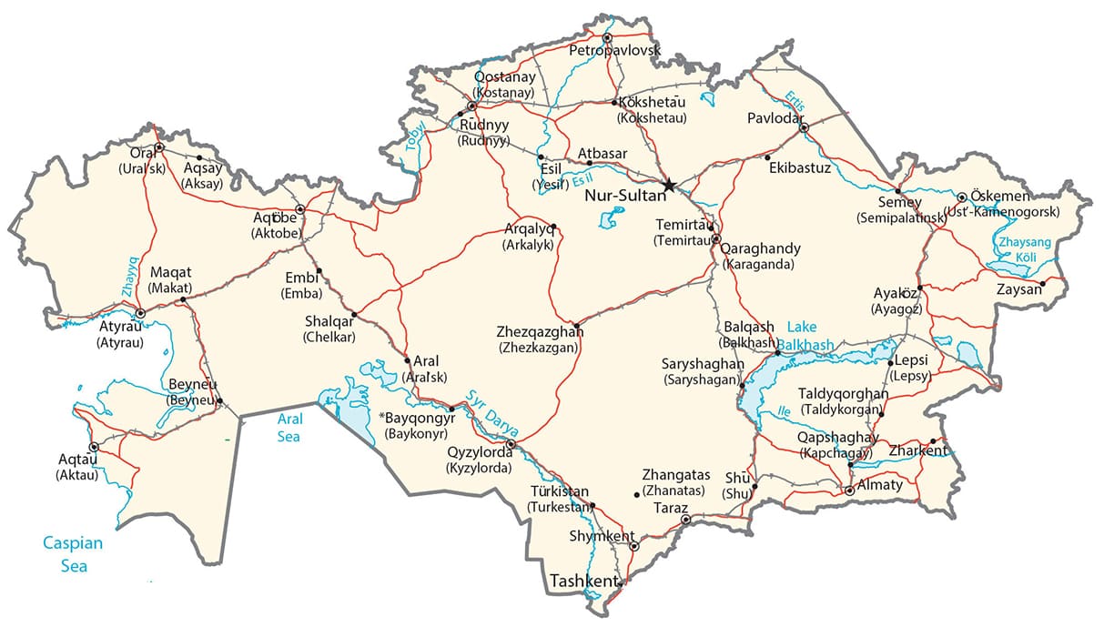 Printable Map Of Kazakhstan With Cities