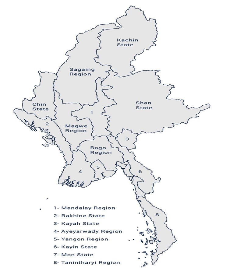 Printable Map Of Myanmar Regions