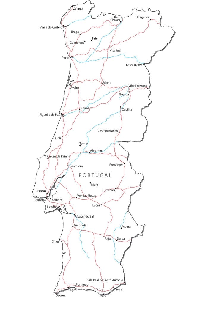 Printable Map Of Portugal With Cities