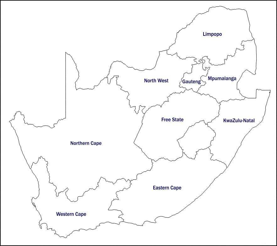 Printable Map Of South Africa Countries