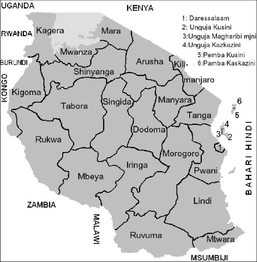 Printable Map Of Tanzania Regions