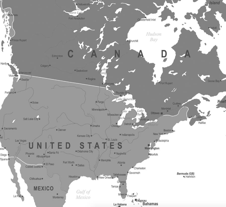 Printable Map Of USA And Canada