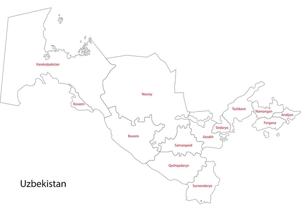 Printable Map Of Uzbekistan With Regions