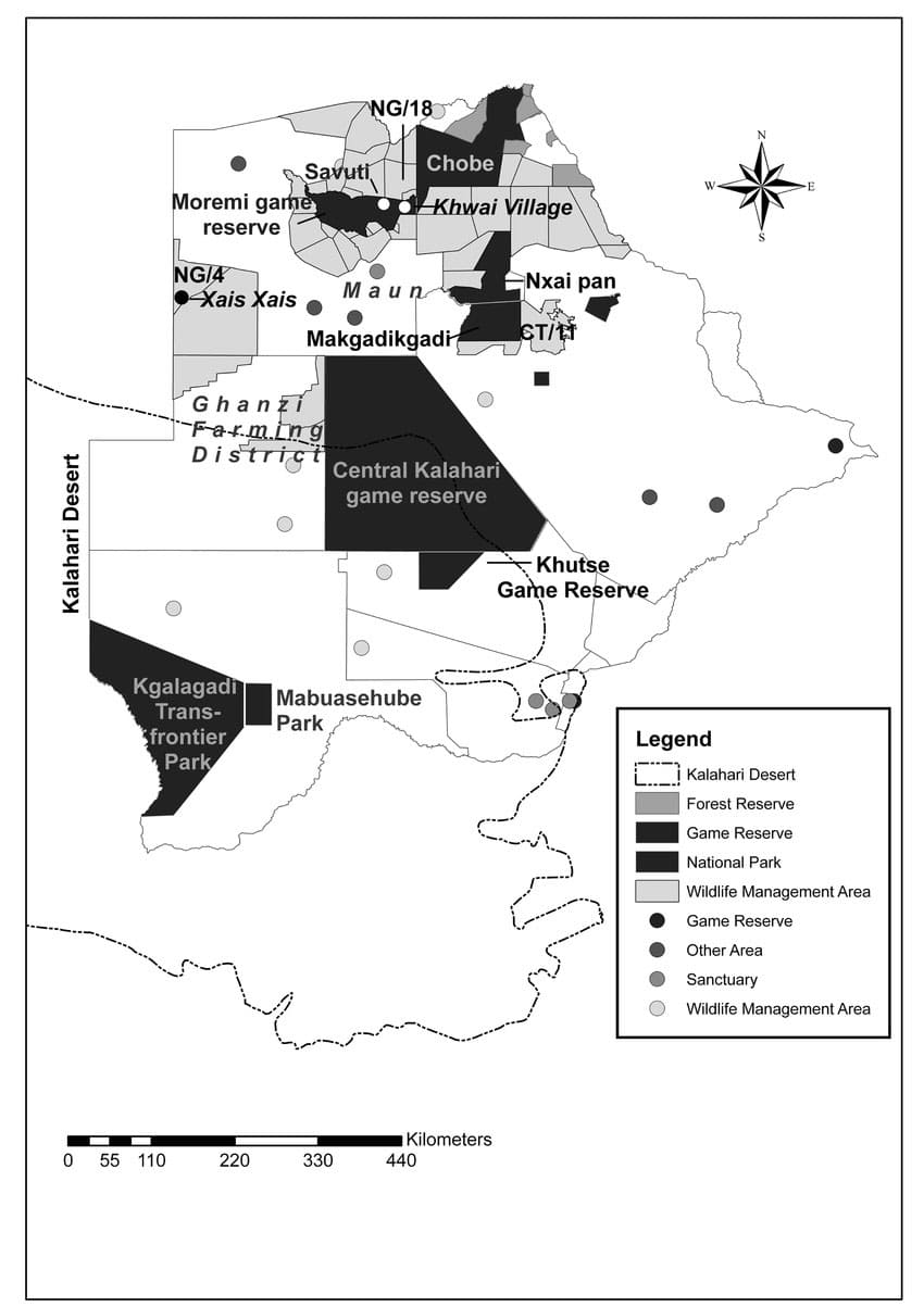 Printable Map Protected Areas Botswana