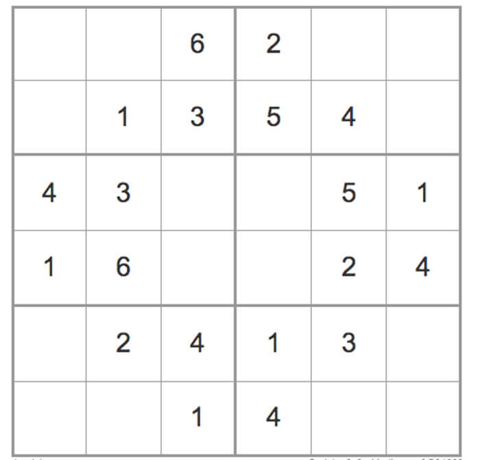 Printable Medium Sudoku 6x6 - Sheet 12