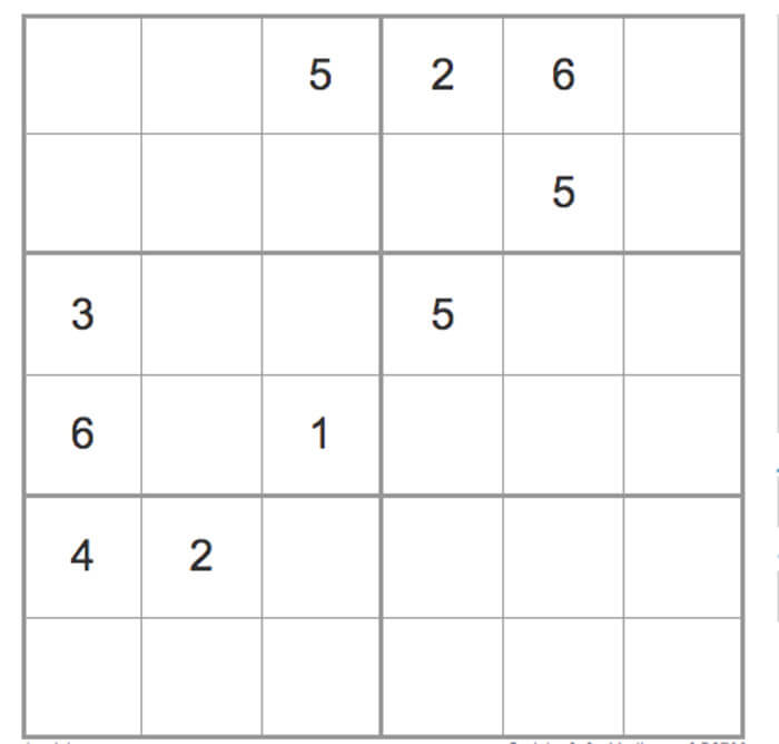 Printable Medium Sudoku 6×6 – Sheet 3