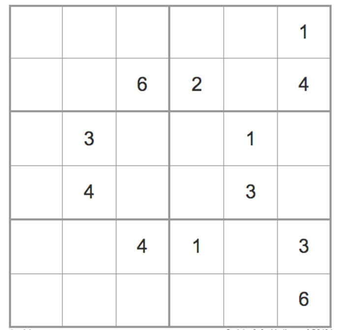 Printable Medium Sudoku 6x6 - Sheet 4