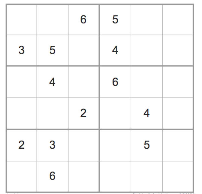 Printable Medium Sudoku 6x6 - Sheet 6