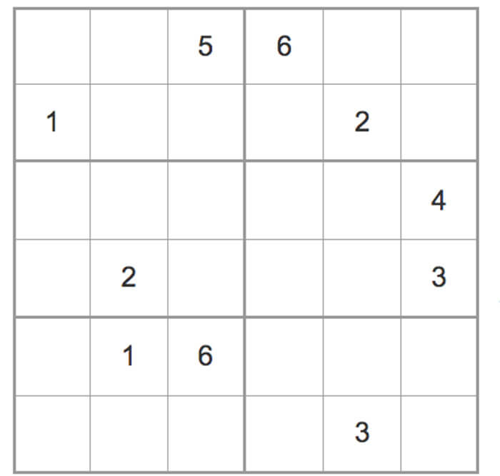 Printable Medium Sudoku 6×6 – Sheet 9