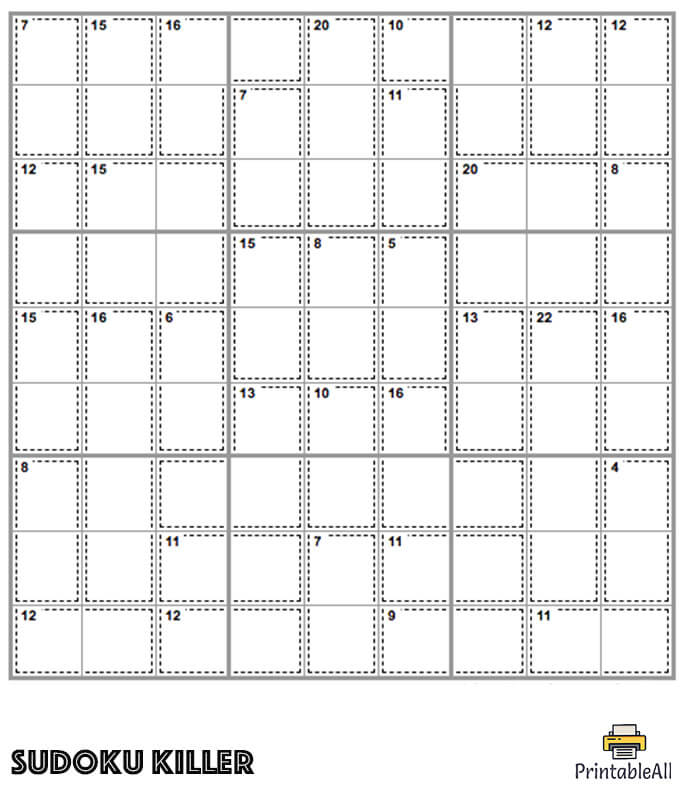Printable Medium Sudoku Killer – Sheet 8
