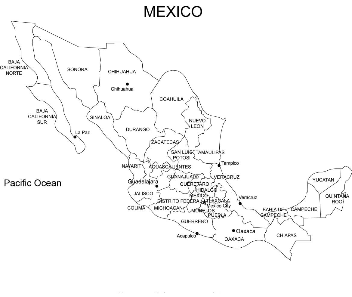 Printable Mexico Map With Administrative Districts