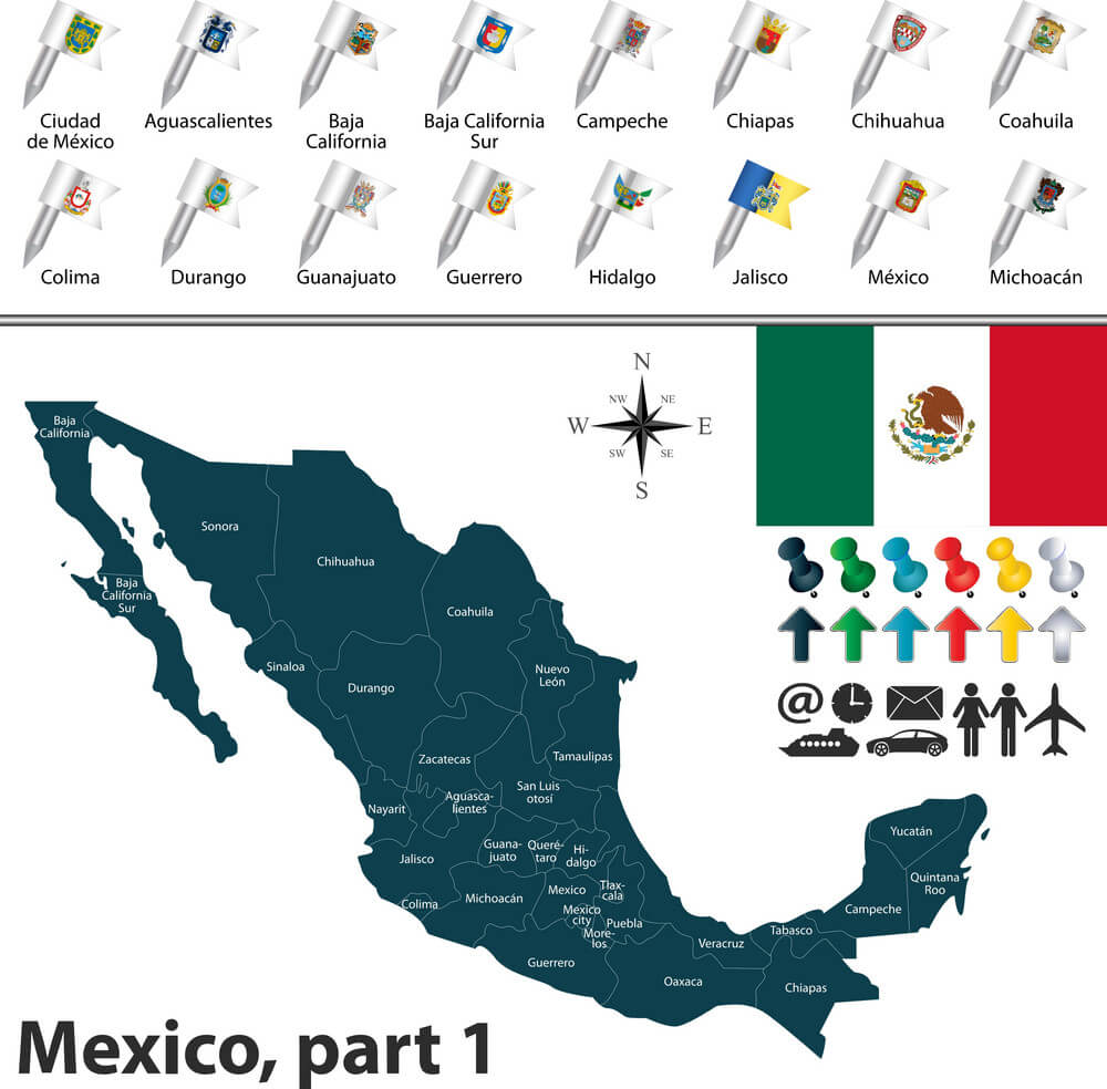 Printable Mexico Map With Flags