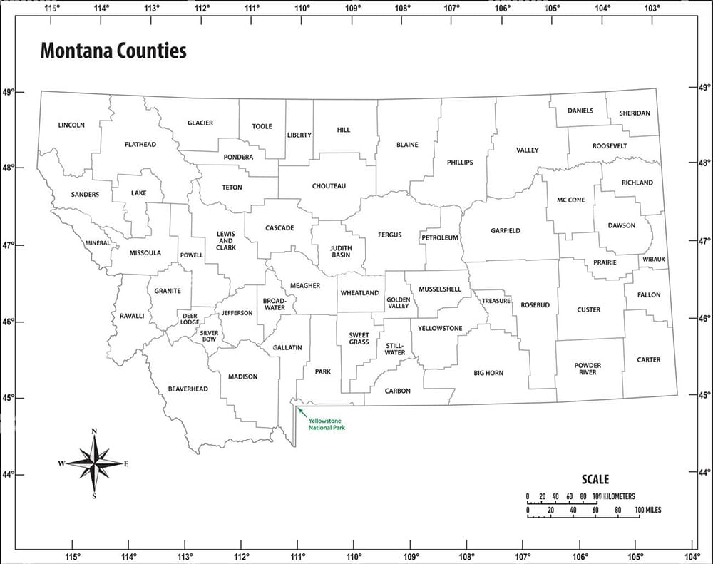 Printable Montana Map Counties