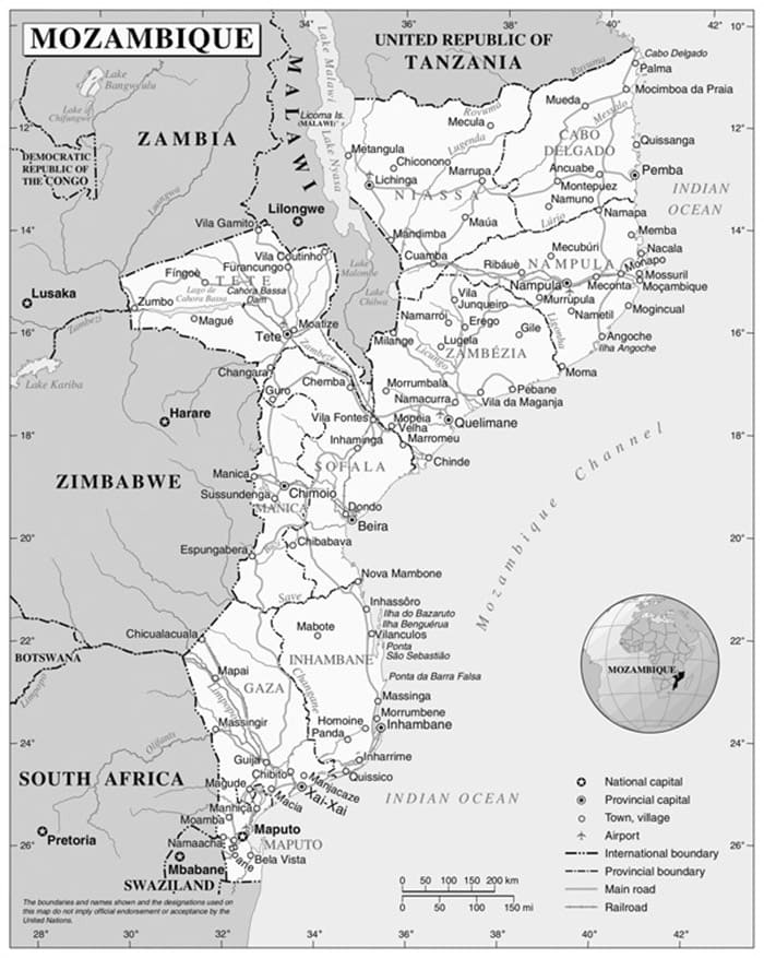 Printable Mozambique Political Map