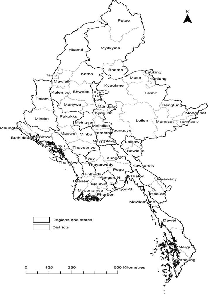Printable Myanmar Country Map