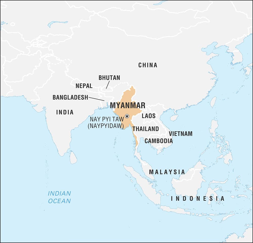Printable Myanmar On World Map