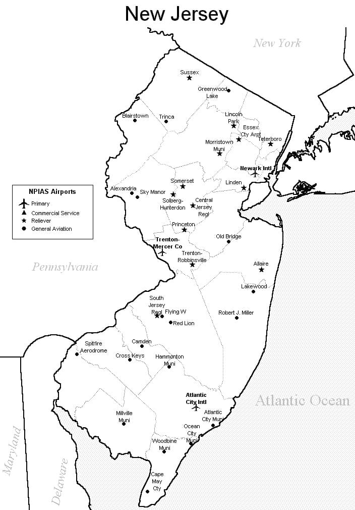 Printable New Jersey Airport Map