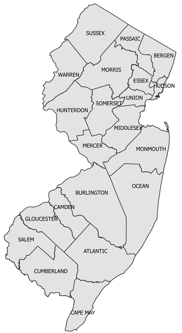 Printable New Jersey Counties Map
