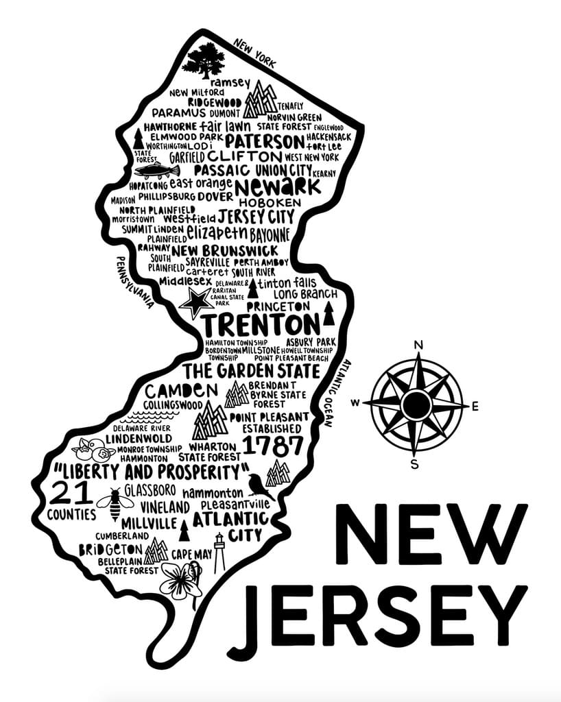 Printable New Jersey US Map