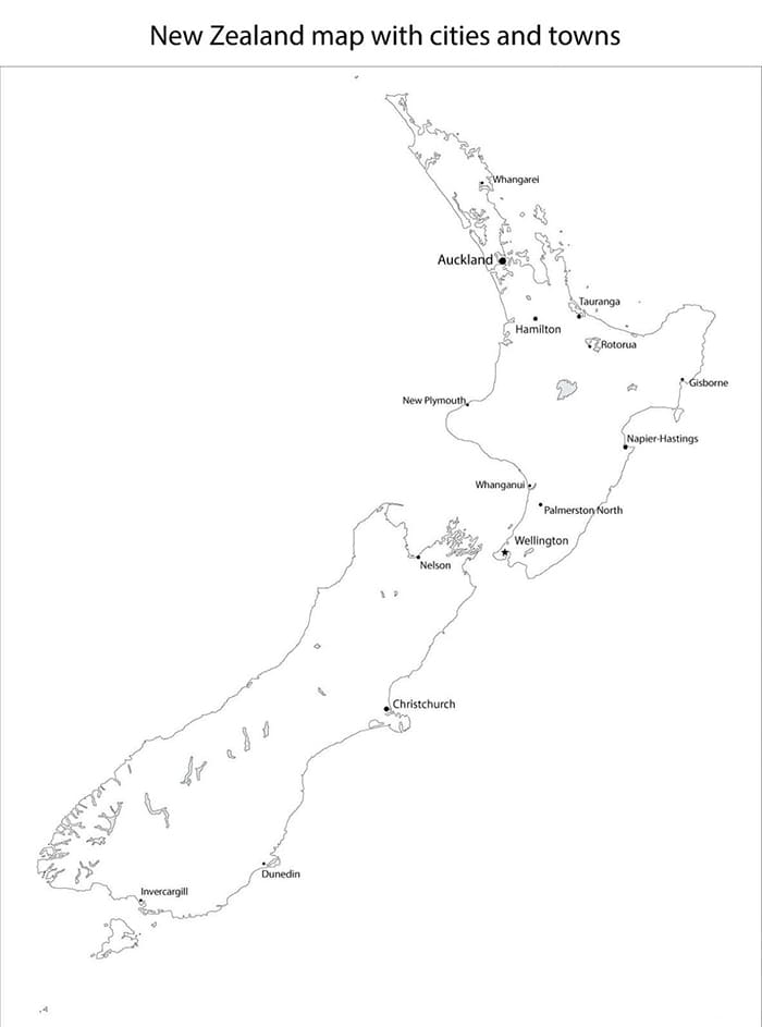Printable New Zealand Map With Cities
