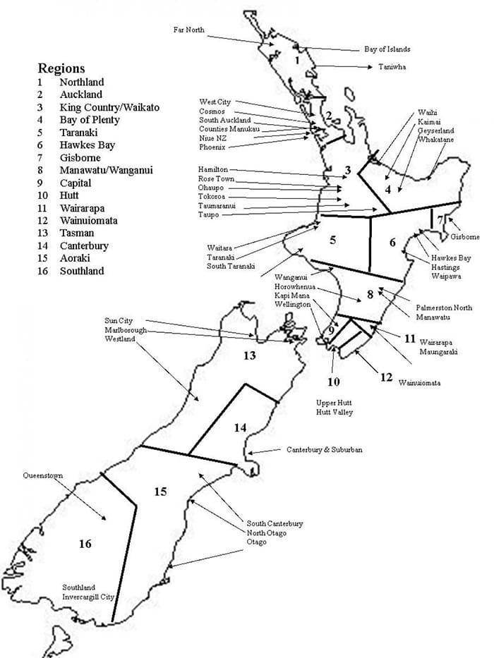 Printable New Zealand Regions Map