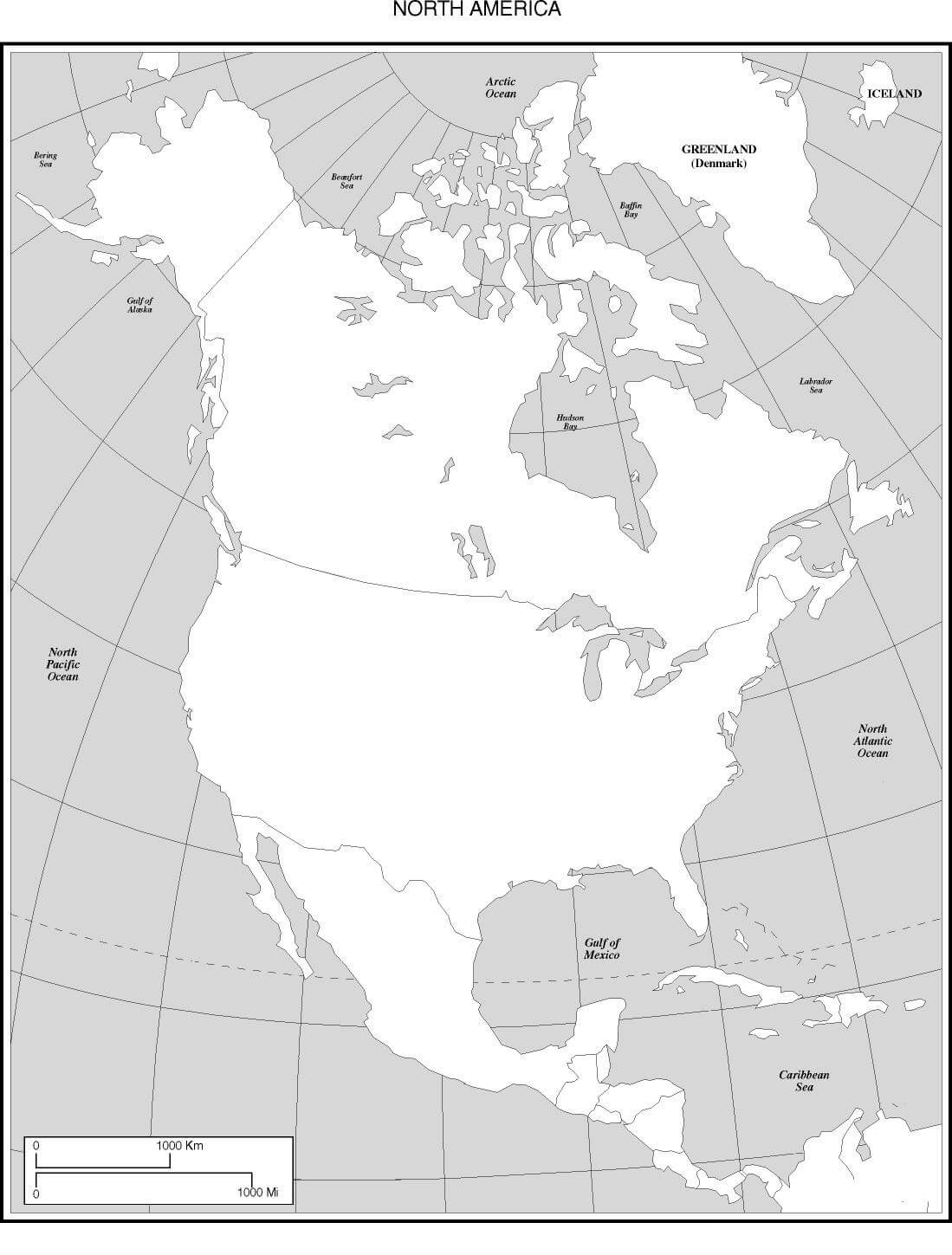 Printable North America Map Physical 1
