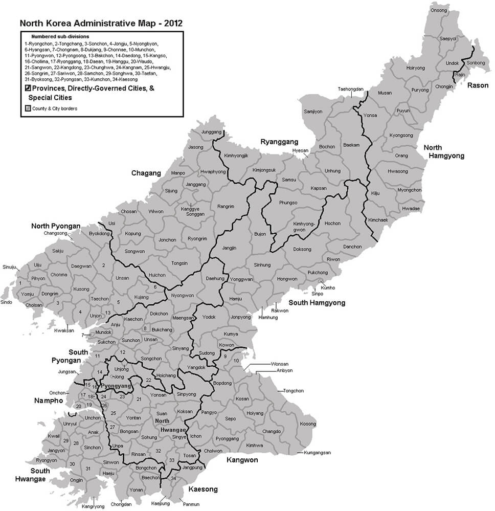Printable North Korea Map Administrative