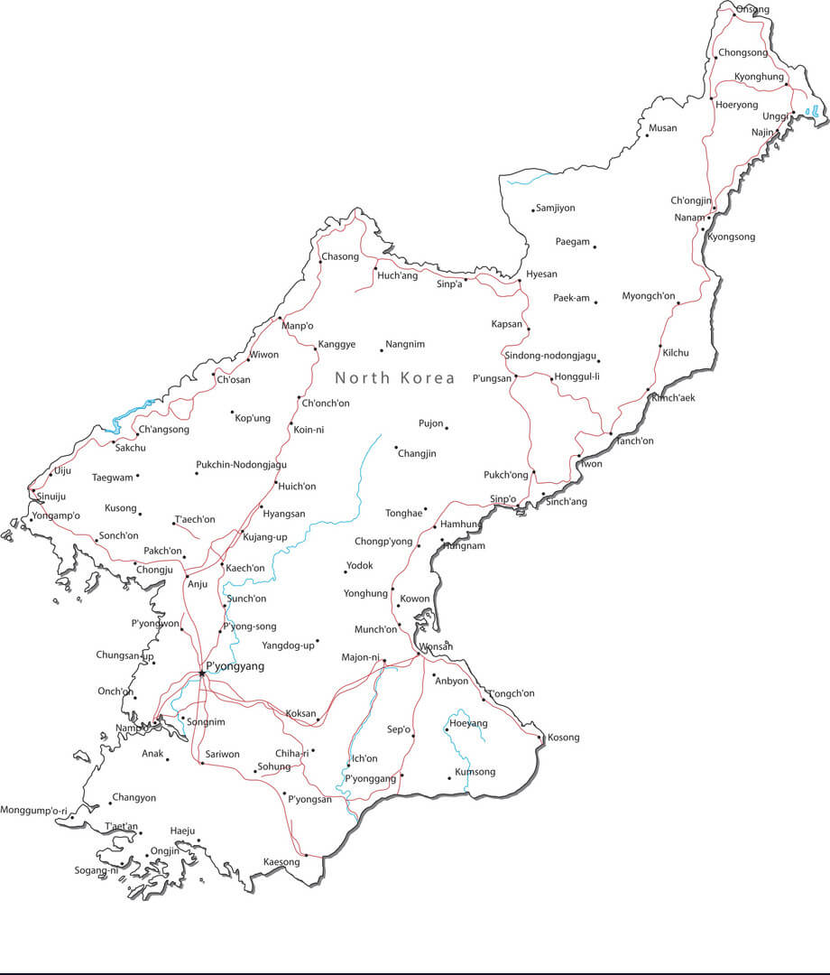 Printable North Korea Map Black White